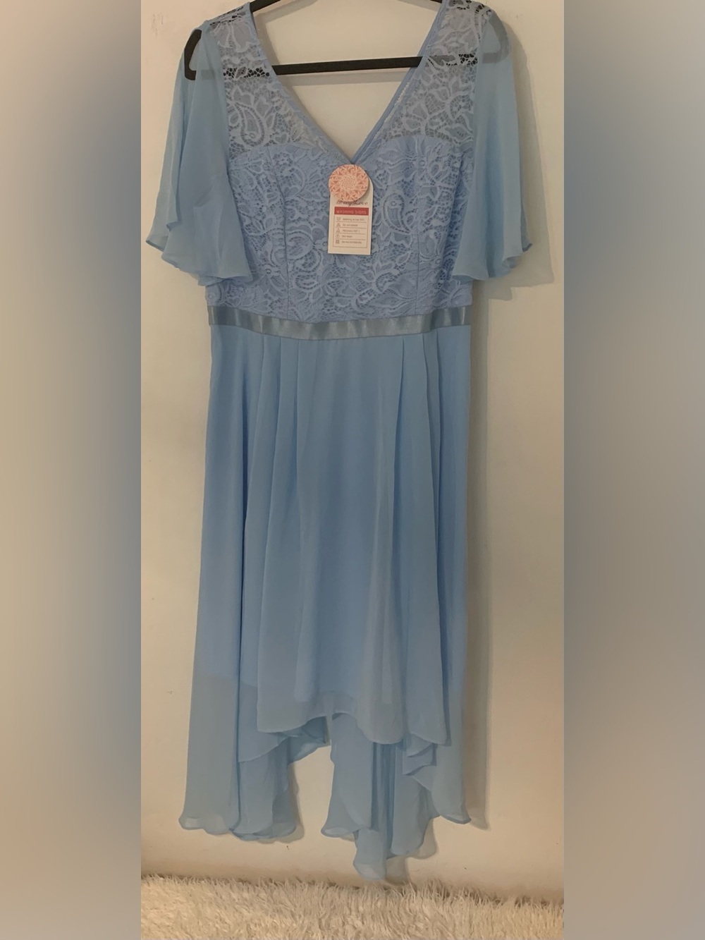Bery Love Lace 2XL Light Blue Fairy Split Flutter Sleeve Asymmetrical Dress